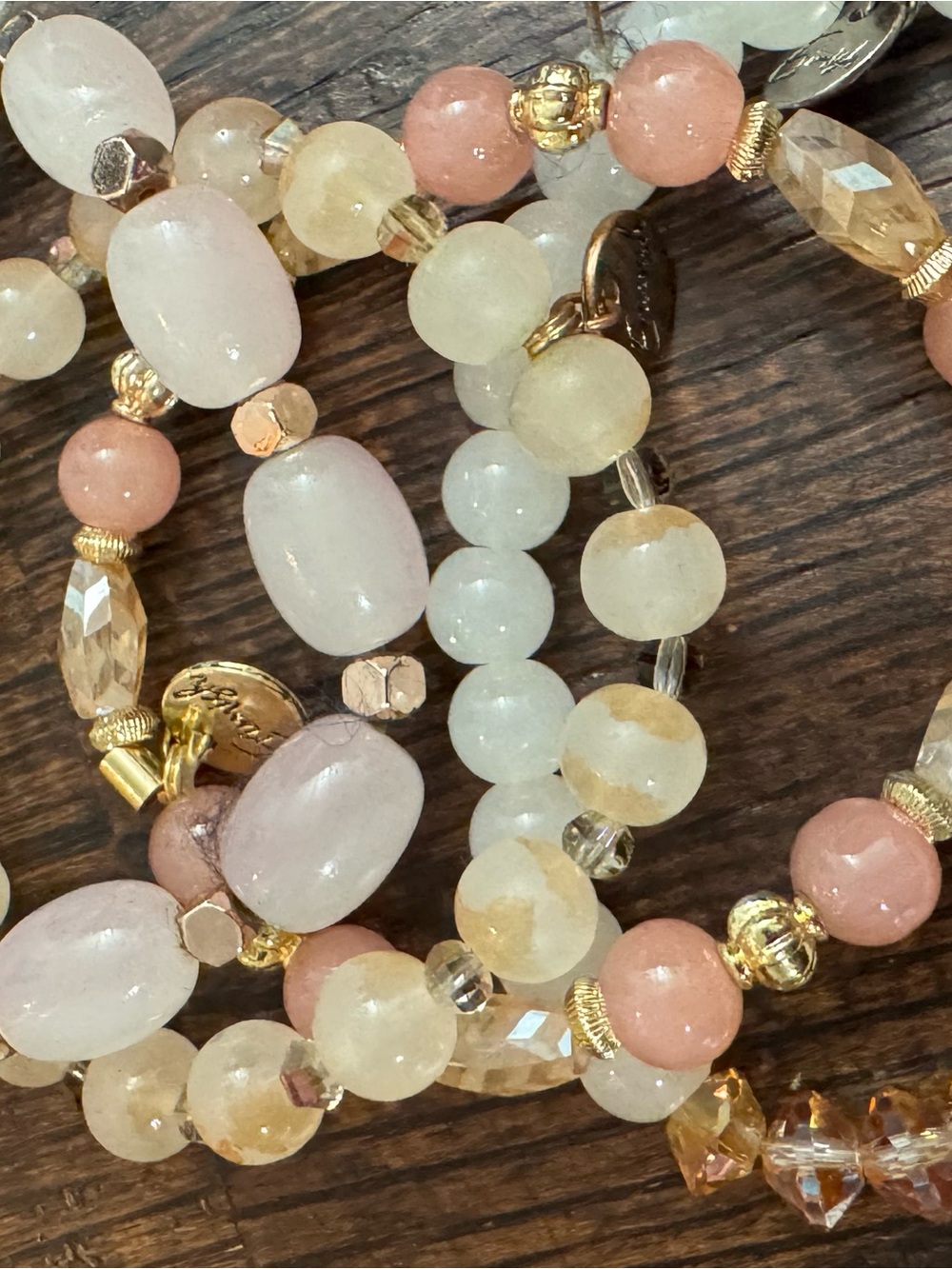 Erimish Delicate Pastel Beaded Stretch Bracelet Stack - Pink, Cream & Gold - Picture 10 of 10